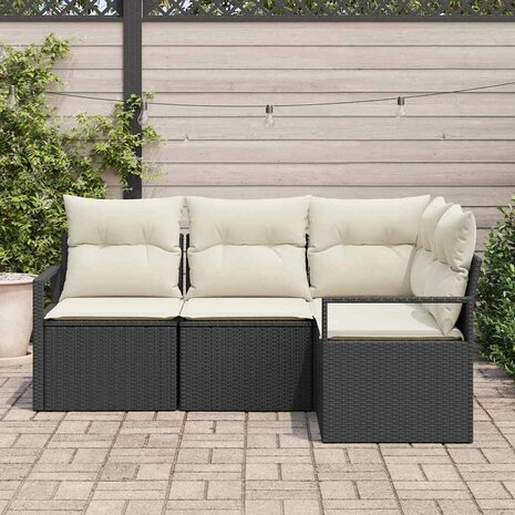 Bankstel 4 st Zwart poly rattan 3