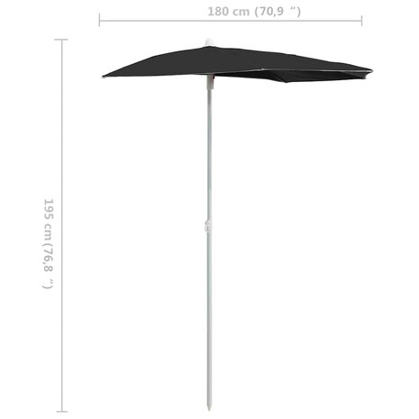 Parasol half met paal 180x90 cm zwart 8