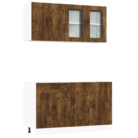 4-delige Keukenkastenset Kalmar bewerkt hout gerookt eiken 2