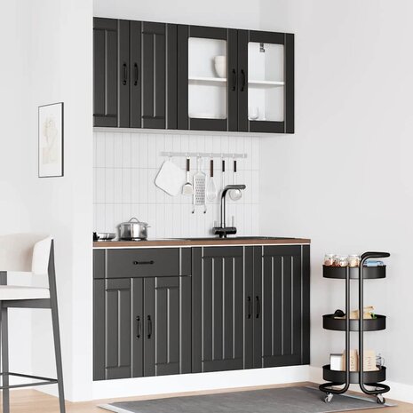 4-delige Keukenkastenset Lucca bewerkt hout zwart 3