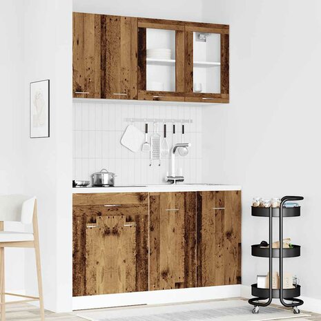 4-delige Keukenkastenset Lyon bewerkt hout oud houtkleurig 1