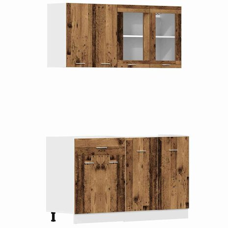 4-delige Keukenkastenset Lyon bewerkt hout oud houtkleurig 2
