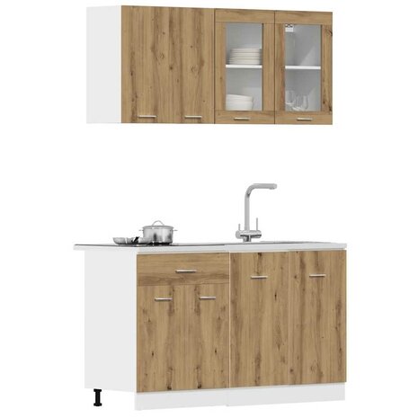 4-delige Keukenkastenset Lyon bewerkt hout artisanaal eikenkleurig 3