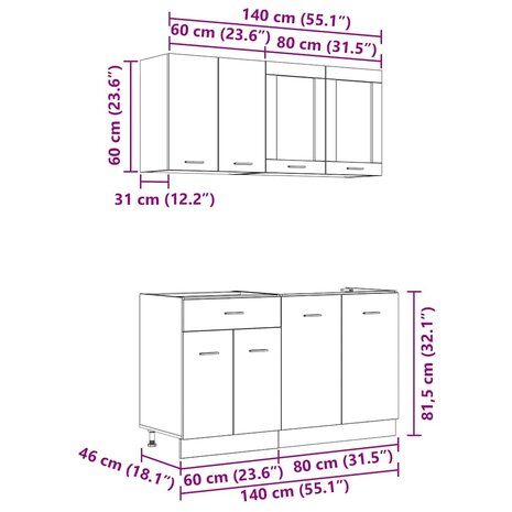 Keuken Eenheid LYON 4 st Gerookt eiken Bewerkt hout 9