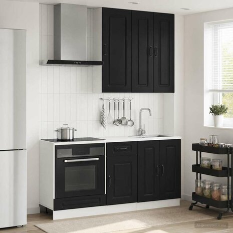 Keukenblok KALMAR 5 st Zwart Bewerkt hout 1