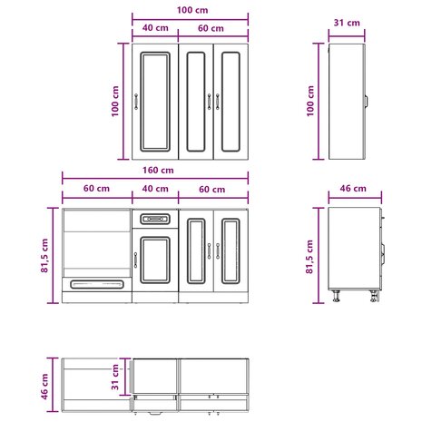 Keukenblok KALMAR 5 st Zwart Bewerkt hout 7