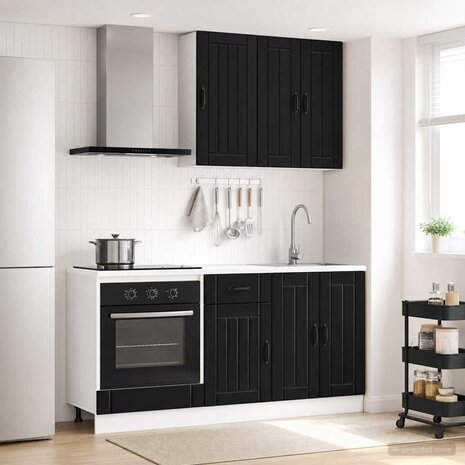 Keukenblok LUCCA 5 st Zwart Bewerkt hout 1