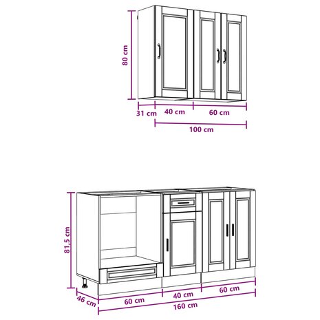 Keukenblok PORTO 5 st Zwart Bewerkt hout 8