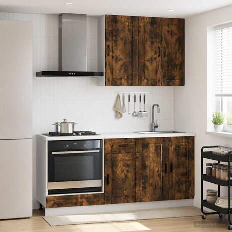 Keukenblok PORTO 5 st Gerookt eiken Bewerkt hout 1