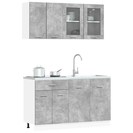 Keuken Eenheid LYON 4 st Betongrijs Bewerkt hout 3