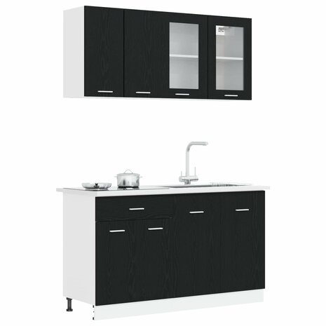Keuken Eenheid LYON 4 st Zwart eiken Bewerkt hout 3