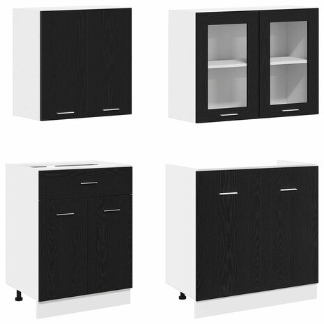 Keuken Eenheid LYON 4 st Zwart eiken Bewerkt hout 4