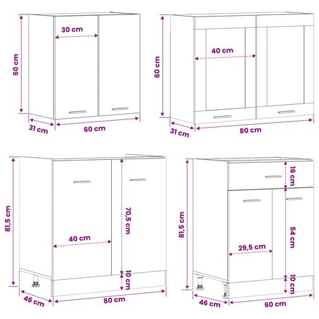Keuken Eenheid LYON 4 st Zwart eiken Bewerkt hout 8