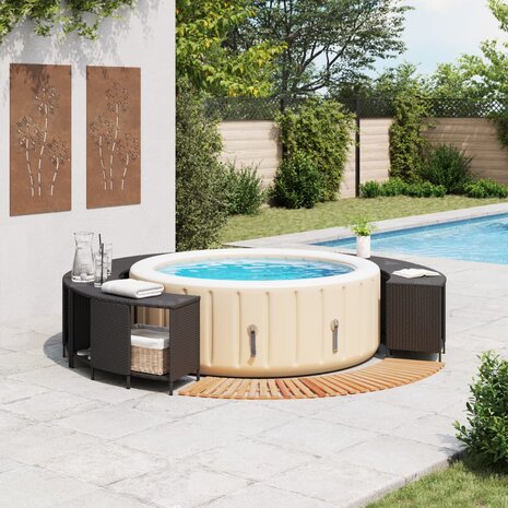 Hottub-ombouw poly rattan en massief acaciahout zwart 2