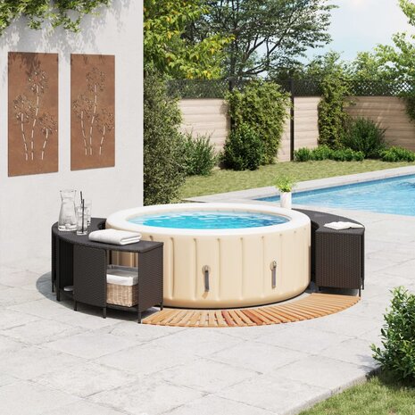 Hottub-ombouw poly rattan en massief acaciahout zwart 2
