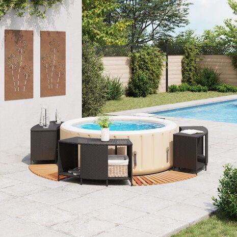 Hottub-ombouw poly rattan en massief acaciahout zwart 2