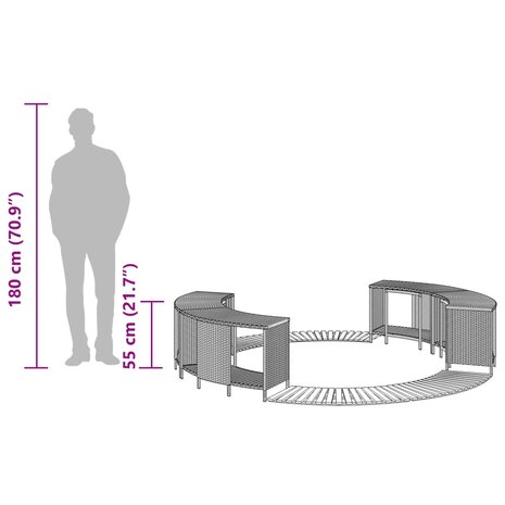 Hottub-ombouw poly rattan massief acaciahout grijs 9