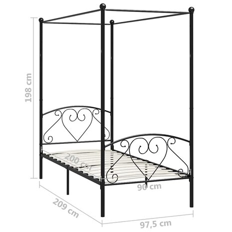 Hemelbedframe metaal zwart 90x200 cm  5