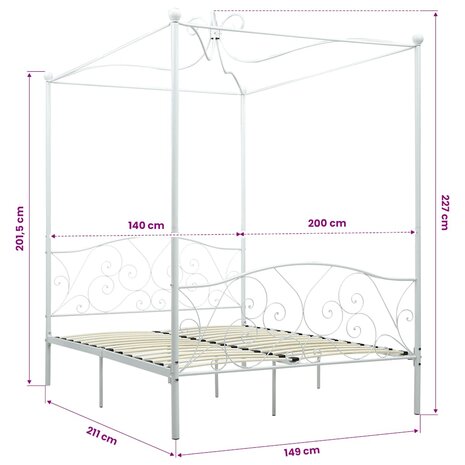 Hemelbedframe metaal wit 140x200 cm 5