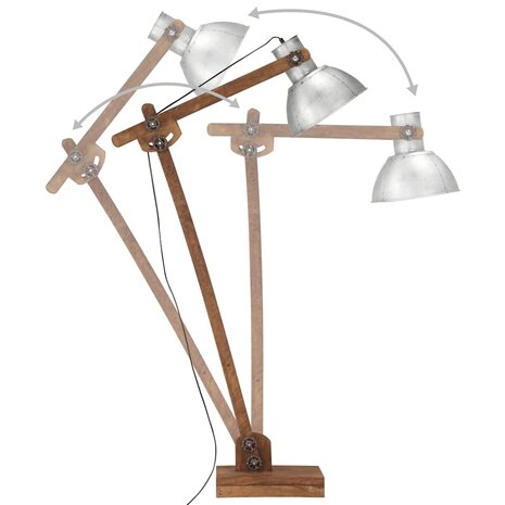 Vloerlamp E27 massief mangohout zilverkleurig 5