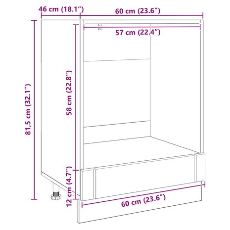 Ovenkast LUCCA Zwart eiken 60 x 46 x 81,5 cm Bewerkt hout 8
