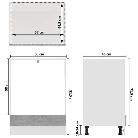Ovenkast Lyon 60x46x81,5 cm bewerkt hout betongrijs 9