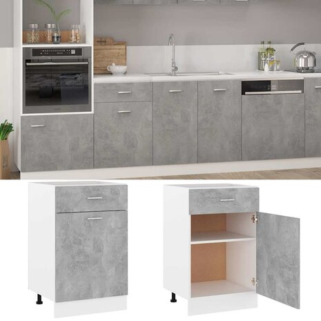 Onderkast met lade Lyon 50x46x81,5 cm bewerkt hout betongrijs 2
