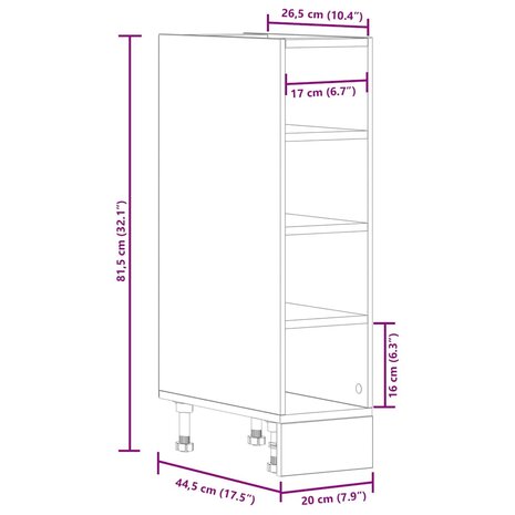 Onderkast Riga 20x44,5x81,5 cm bewerkt hout betongrijs 9