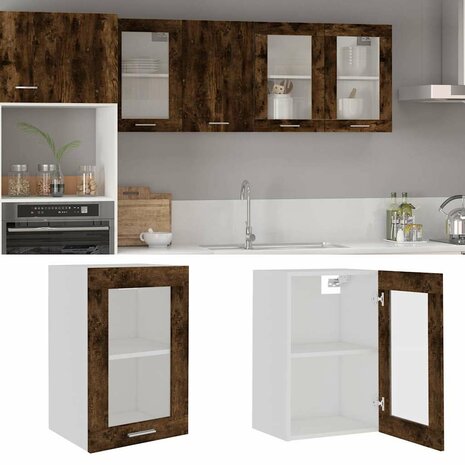 Bovenkast Lyon 40x31x60 cm glas en bewerkt hout gerookt eikenkleurig 1