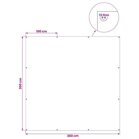 Zeil met Oogjes Lichtgrijs 3 x 3 m 90 gsm PE 7