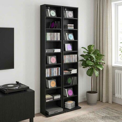 Cd-kast 2 st Zwart eiken 33 x 23,5 x 175 cm Bewerkt hout 1