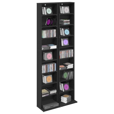 Cd-kast 2 st Zwart eiken 33 x 23,5 x 175 cm Bewerkt hout 3