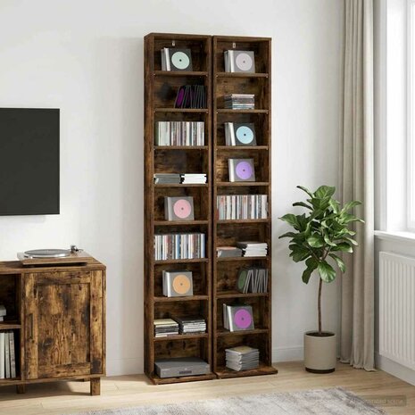 Cd-kast 2 st Gerookt eiken 33 x 23,5 x 175 cm Bewerkt hout 1