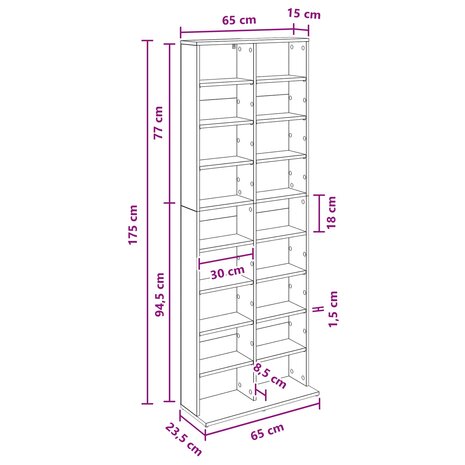 Cd-kast Wit 65 x 23,5 x 175 cm Bewerkt hout 9