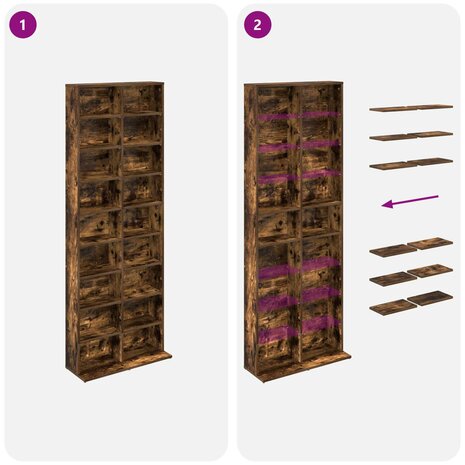 Cd-kast Gerookt eiken 65 x 23,5 x 175 cm Bewerkt hout 8