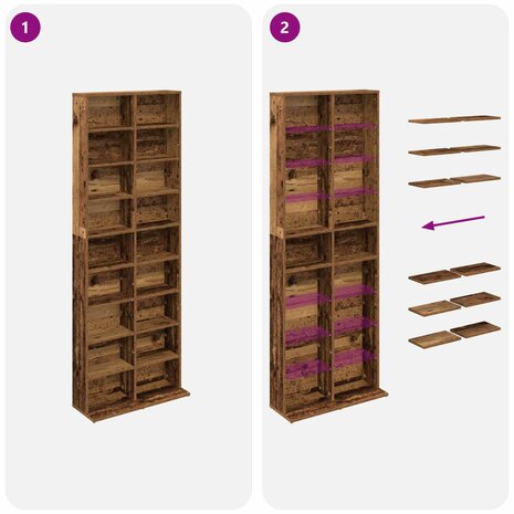 Cd-kast Oud hout 65 x 23,5 x 175 cm Bewerkt hout 8