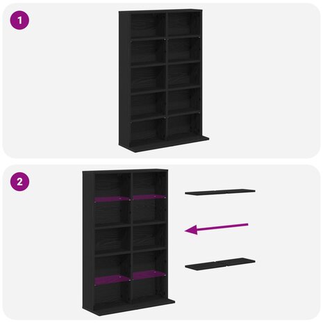 Cd-kast Zwart eiken 65 x 23,5 x 97,5 cm Bewerkt hout 8