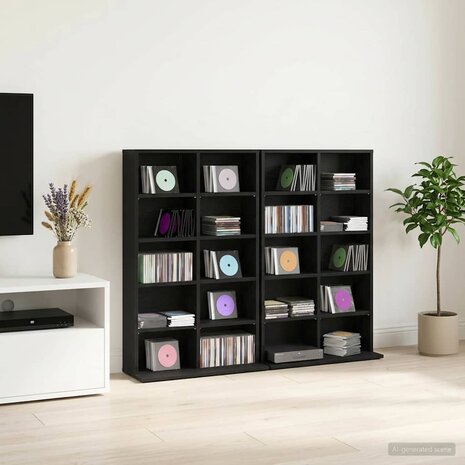 Cd-kast 2 st Zwart eiken 65 x 23,5 x 97,5 cm Bewerkt hout 1