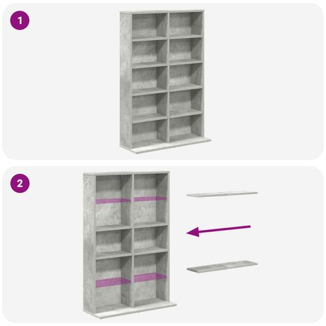 Cd-kast Betongrijs 65 x 23,5 x 97,5 cm Bewerkt hout 8