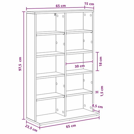 Cd-kast Betongrijs 65 x 23,5 x 97,5 cm Bewerkt hout 9