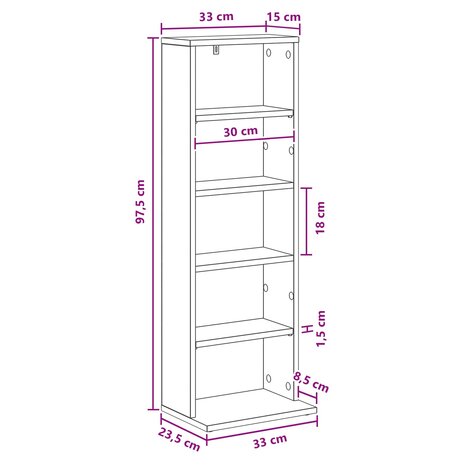 Cd-kast Sonoma Eiken 33 x 23,5 x 97,5 cm Bewerkt hout 9
