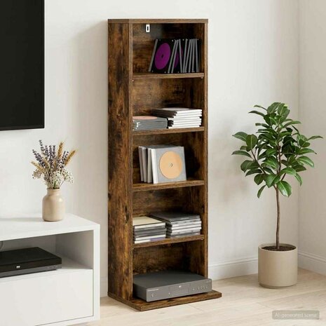 Cd-kast Gerookt eiken 33 x 23,5 x 97,5 cm Bewerkt hout 1