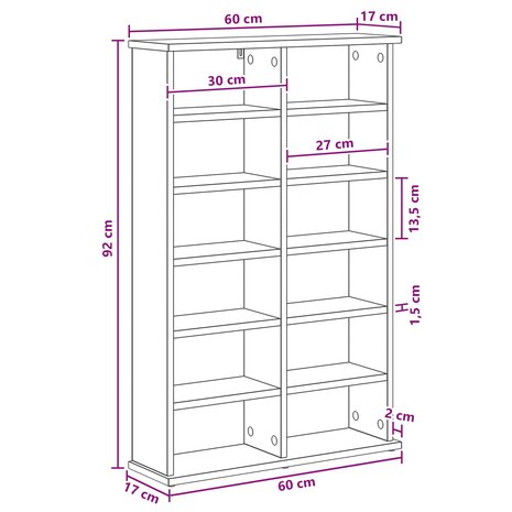 Cd-kast Zwart eiken 60 x 17 x 92 cm Bewerkt hout 9
