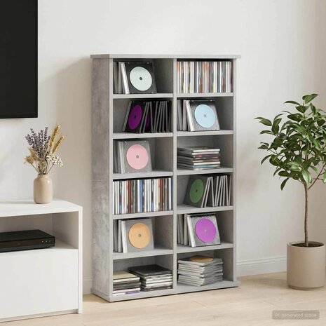 Cd-kast Betongrijs 60 x 17 x 92 cm Bewerkt hout 1