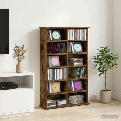 Cd-kast Gerookt eiken 60 x 17 x 92 cm Bewerkt hout 1