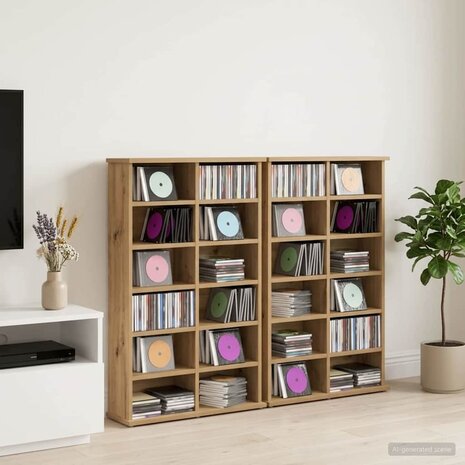 Cd-kast 2 st Artisanaal eiken 60 x 17 x 92 cm Bewerkt hout 1