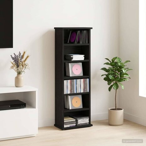 Cd-kast Zwart eiken 60 x 17 x 92 cm Bewerkt hout 1