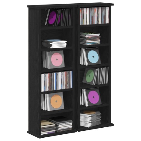 Cd-kast 2 st Zwart eiken 60 x 17 x 92 cm Bewerkt hout 3