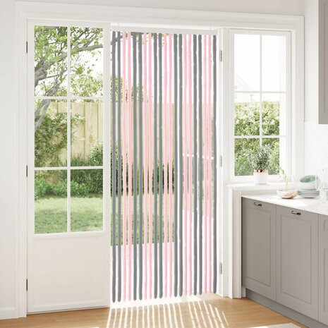 Insectengordijn Chenille Zilvergrijs en Roze 90 x 220 cm 1