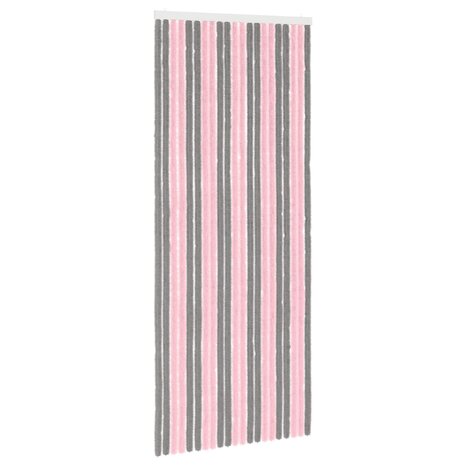Insectengordijn Chenille Zilvergrijs en Roze 90 x 220 cm 2